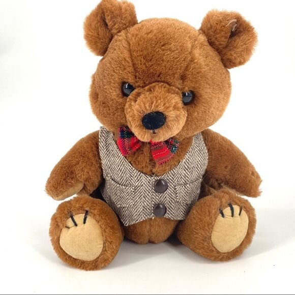 Vintage Dakin Teddy Bear 1987 plush professor wool vest - Picture 1 of 10